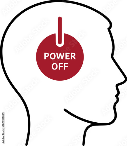 The "Power Off" icon in the silhouette of the head reflects the need for mental relaxation from the "race for retraining" and constant learning, which is relevant for the "eternal student".