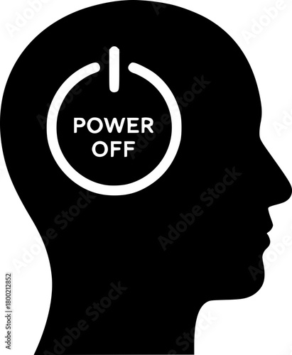The "Power Off" icon in the silhouette of the head reflects the need for mental relaxation from the "race for retraining" and constant learning, which is relevant for the "eternal student".