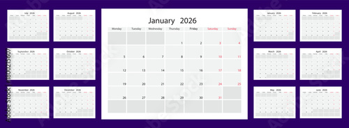 2026 Calendar Set With Monthly Thumbnails And Grid Layout For Planning.