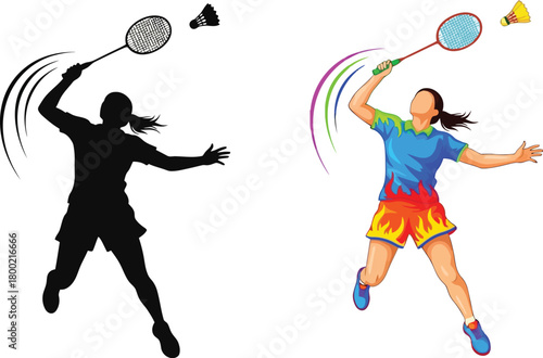 Badminton players in action a colorful and silhouetted dynamic illustration