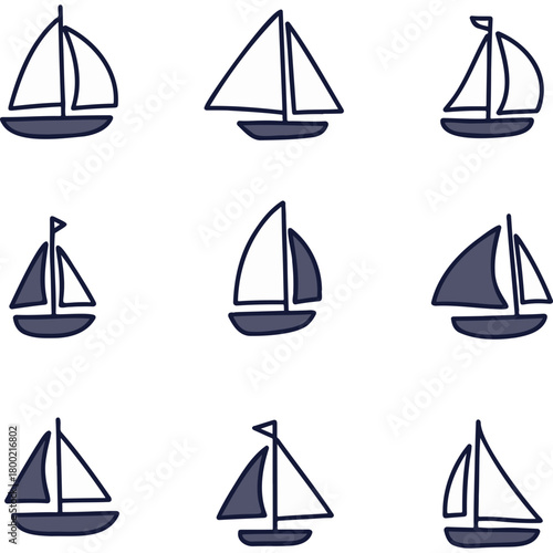 Sailboat icons in various styles on a white background  