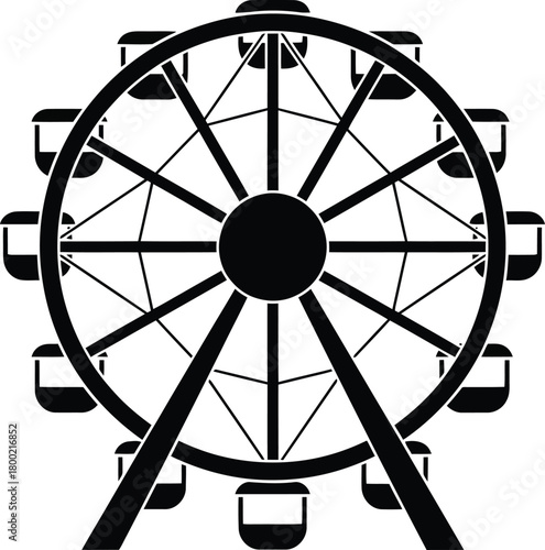 A simple black and white illustration of a classic ferris wheel design