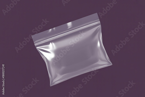 Empty clear plastic resealable zipper lock bag on a plain background