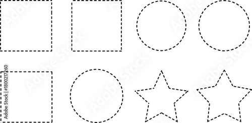 Dotted line shapes including squares circles and stars for tracing practice