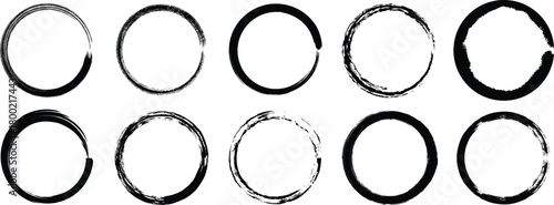 Set of ten distressed oval frames with a grunge texture and brush stroke effect on a white background