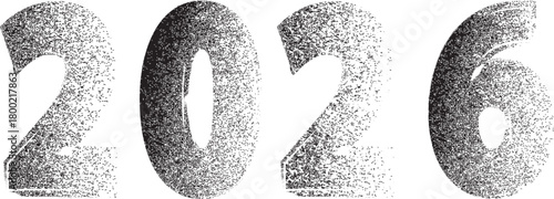 2026 - textured distressed numbers for new year calendars . Textured industrial digits, rough typography for posters, tech and creative layouts. Vector illustration