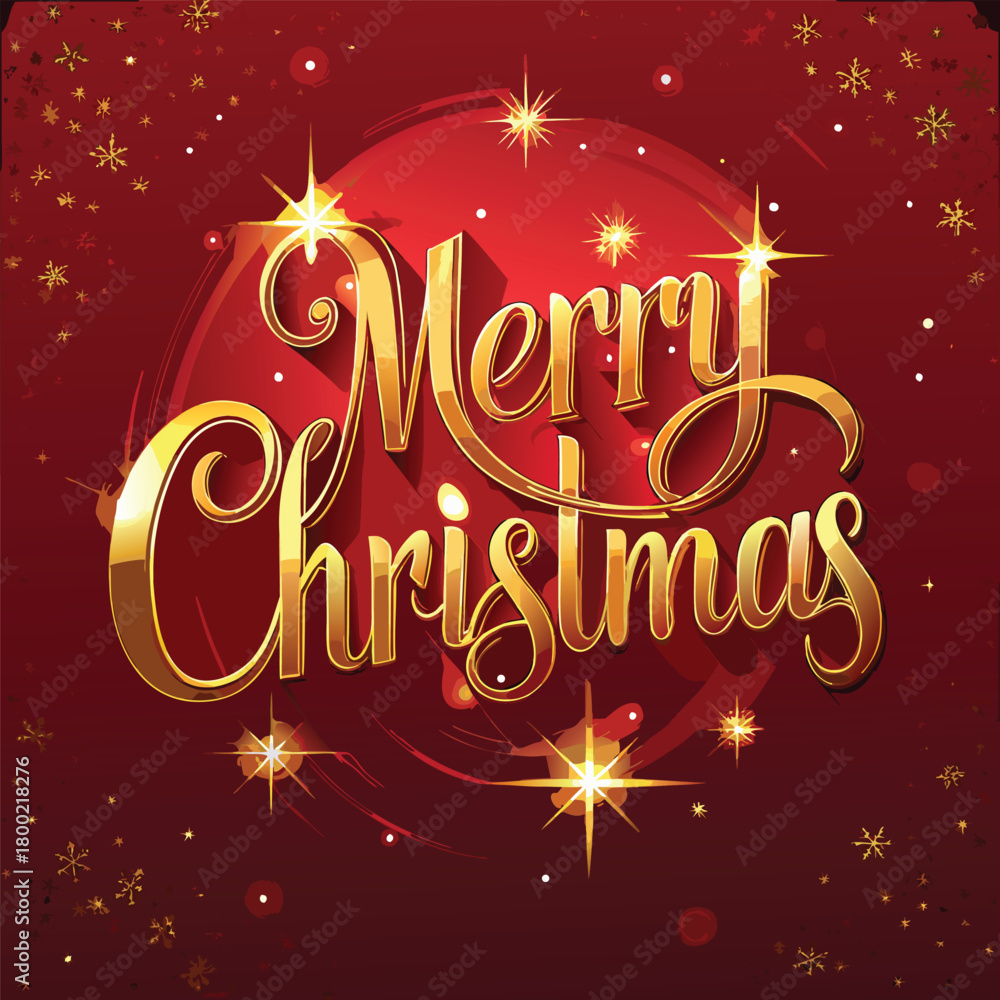 Fototapeta premium Festive Christmas illustration with golden lettering and red background design