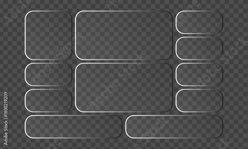 Collection of transparent glass plates with rounded corners, creating a modern and stylish design element for various creative projects and applications