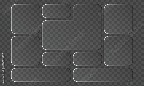 Collection of transparent glass plates with rounded corners, creating a modern and stylish design element for various creative projects and applications