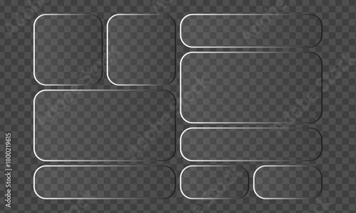 Collection of transparent glass plates with rounded corners, creating a modern and stylish design element for various creative projects and applications