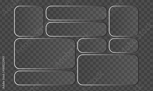 Set of transparent glass plates with rounded corners, providing a contemporary and versatile design resource for diverse creative projects and presentations