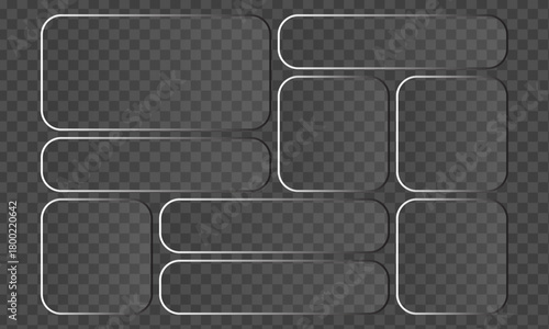 Collection of transparent glass plates with rounded corners, offering a sleek and modern design element suitable for various creative projects and applications