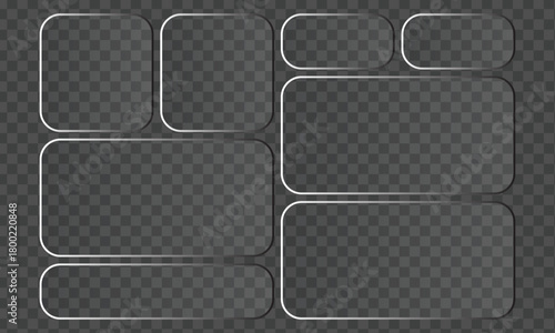 Collection of transparent glass plates with rounded corners, offering a sleek and modern aesthetic for various design applications and visual effects