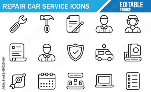 Mechanical service icon set with tool elements and vehicle maintenance graphics