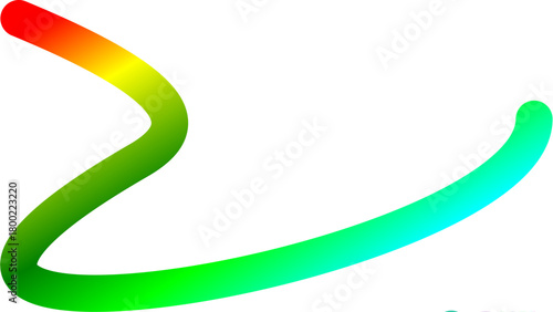 A dynamic, flowing, curved line with a vibrant rainbow color gradient on a white background.
