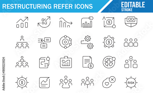 Organizational structure and workflow icon set for restructuring concepts