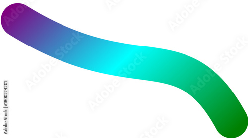 An abstract, flowing, curved shape with a vibrant color gradient from purple through blue and cyan to green on a white background.
