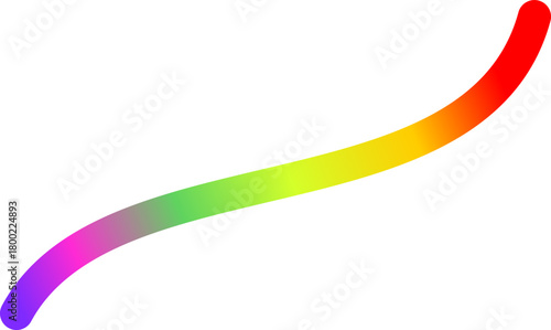 A vibrant rainbow-colored S-shaped curve or brushstroke isolated on a clean white background.