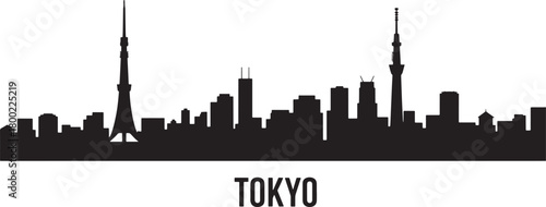 Black silhouette of tokyo city skyline isolated on white background