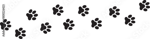 Black paw print trail isolated on white background