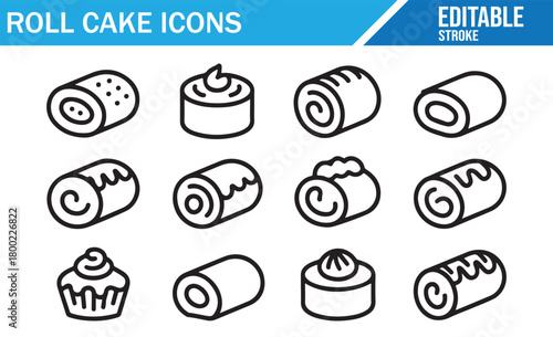 Minimal cake icon set showcasing assorted rolled pastries in vector form