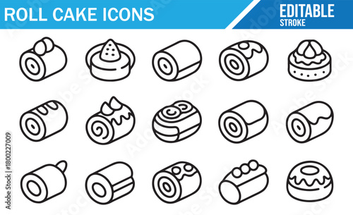 Vector dessert icon collection featuring assorted roll cake styles