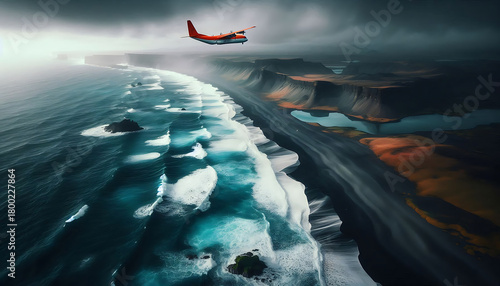 Fototapeta Naklejka Na Ścianę i Meble -  airplane flying over the sea