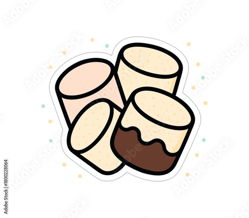 flat vector bold outline soft brights white background sticker style snug cluster sugar coat dots marshmallow pieces chocolate dip hint