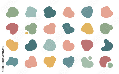 Collection of twenty four abstract organic shapes in various pastel colors on for modern design elements