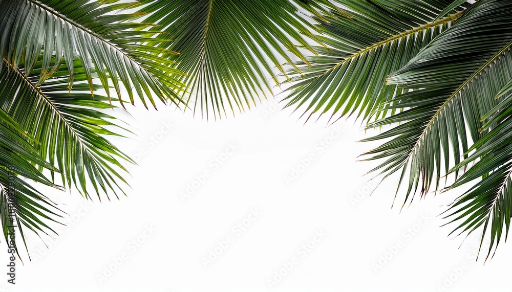 Fototapeta premium Green Palm Leaves Framing The Top Edge Of A Creating A Tropical Aesthetic Look Transparent Background Png