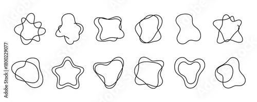 Set of twelve abstract organic shapes with dashed outline on for modern design elements and graphic resources