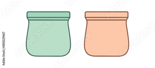 Flat vector illustration two silicone food bags eco kitchen style pastel colors soft pouches 2x1 grid equal spacing isolated on white