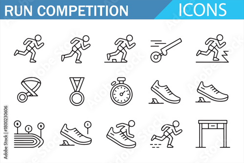 Track and field outline icons for fitness and racing design projects