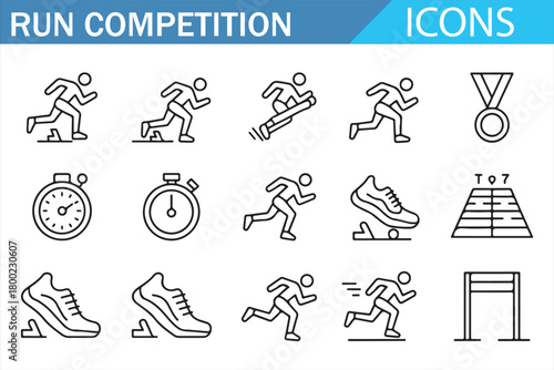 Minimal run competition vector pack with hurdles, medals, and timers