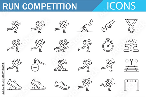 Running and athletics outline icon set in simple editable stroke