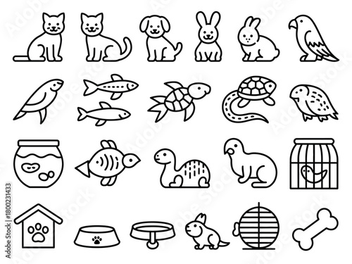 A collection of various animals and pet-related icons are shown in this illustration.