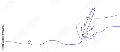 Elegant line art of hand writing a story with a pen, perfect for expressing creativity, inspiration, or personal expression in professional design projects
