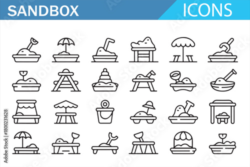 Outdoor play and sand pit icon set for apps and educational graphics