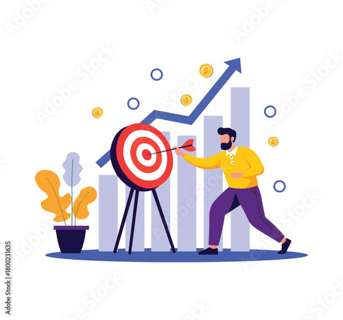 A man hitting the target with arrow, business target concept, business strategy, goal setting and achievement 