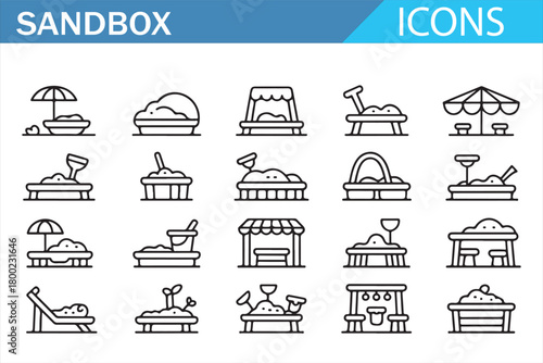 Editable stroke sandbox vector pack with buckets and shovels