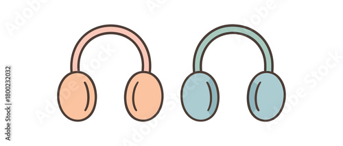 Flat vector illustration two earmuffs cozy winter style pastel colors soft round pads simplified 2x1 grid equal spacing isolated on white