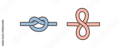 Flat vector illustration two simple knots (tension) conceptual focus flow style pastel colors 2x1 grid equal spacing minimal details isolated on white