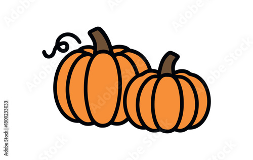 flat vector bold outline pumpkin duo white background sticker style measured spacing vine hint two pumpkins