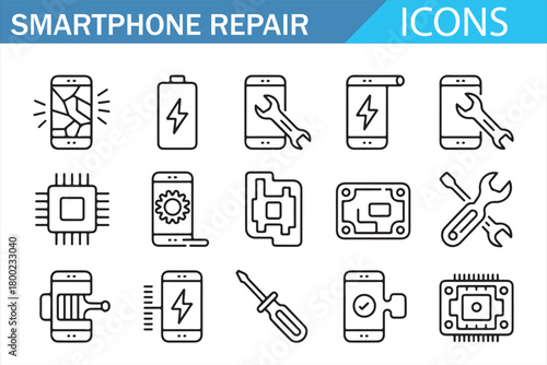 Vector illustration of mobile repair symbols in clean outline style