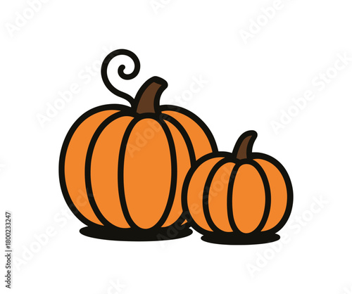 flat vector bold outline rich oranges white background sticker style tidy layout vine curl hint pumpkin pair different sizes