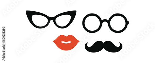 flat vector illustration of photo booth props like glasses and mustache