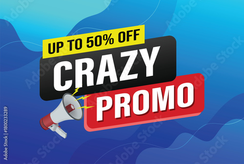 crazy promo sale word mega phone concept vector illustration and 3d style, landing page, template, ui, web, mobile app, poster, banner, flyer, background, gift card, coupon, label, wallpaper

