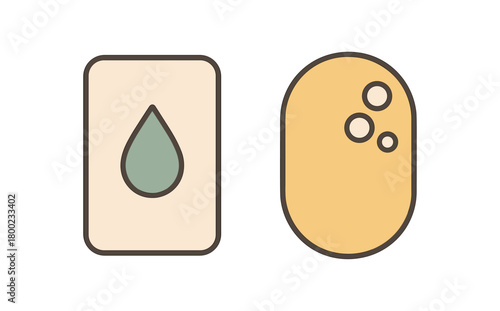 Flat vector illustration two dish soap bars bottlefree theme zero plastic pastel colors 2x1 grid equal spacing isolated on white