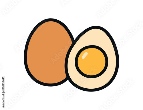 Cute doodle farm products collection flat vector illustration bold handdrawn outlines bright solid fills isolated on white clean white space sticker style minimal detail eggs duo cracked