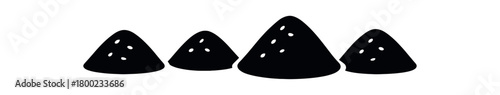 Flat vector illustration four grain mounds zero contain theme black and white solid black icon style unpackaged 4x1 grid equal spacing isolated on white